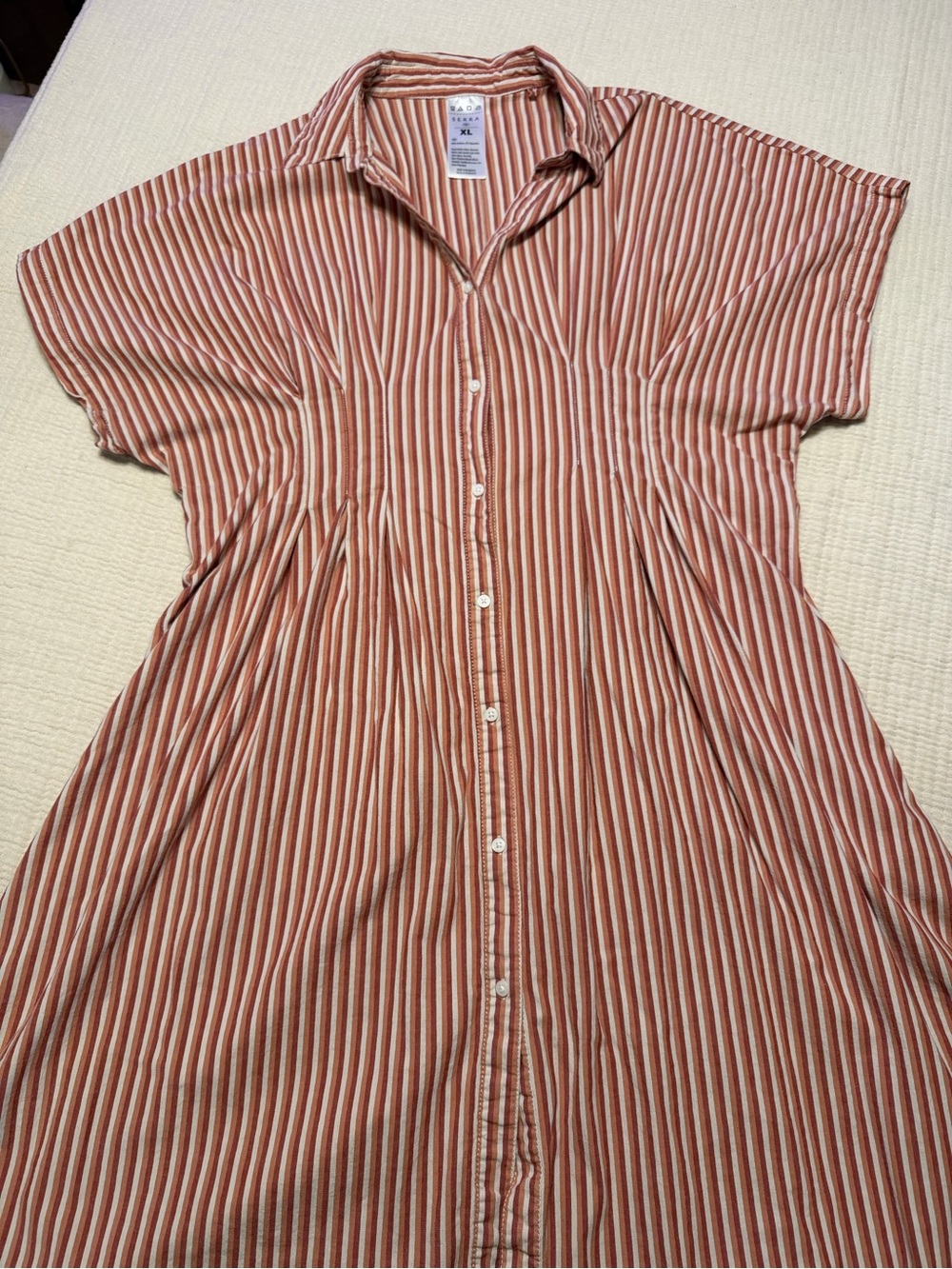 Front pleated button up striped fall midi dress with pockets effortless